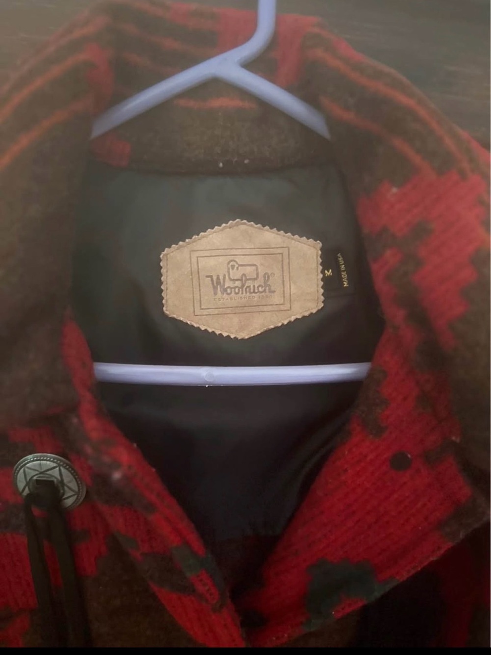 Woolrich Red and Brown Patterned Wool Coat